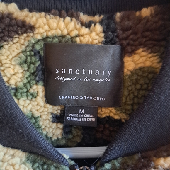 Sanctuary Forest Green & Tan Camouflage Fleece Jacket. Size medium. - Picture 2 of 5